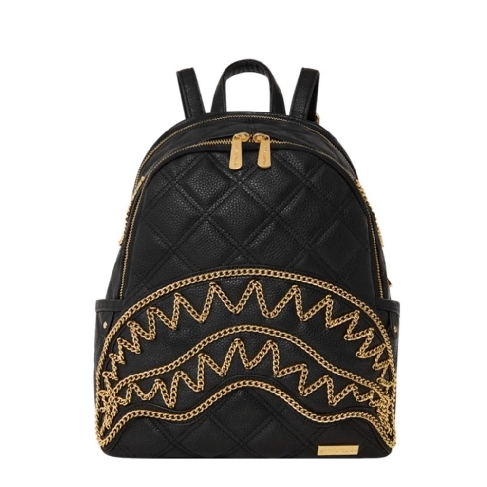 Sprayground Mini Black Quilted Backpack with Gold Accents